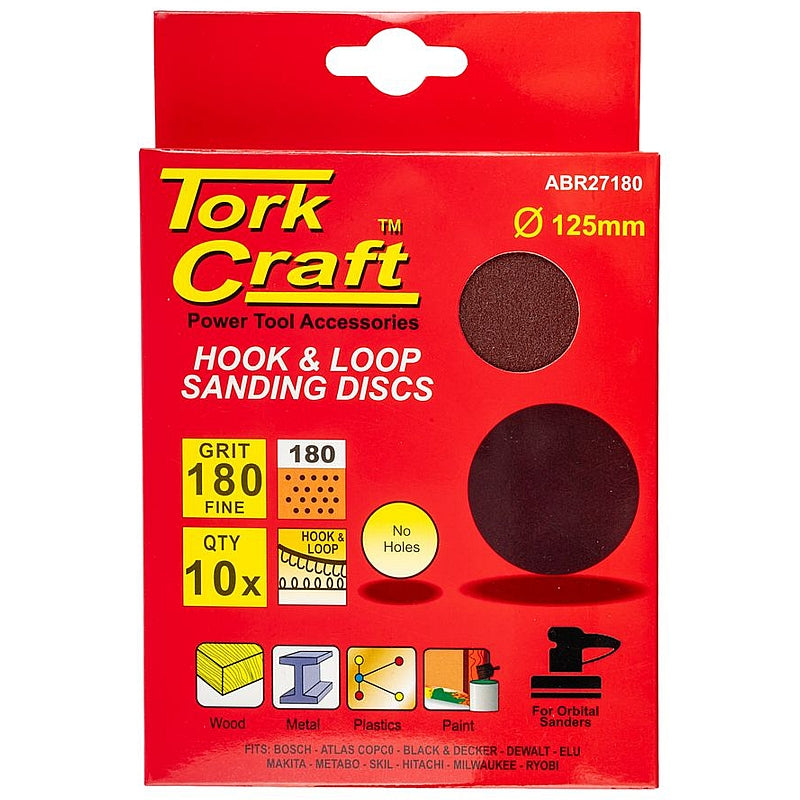 Tork Craft 10 Pack 125mm Hook & Loop Sanding Discs without Holes, 40 to 240 Grit