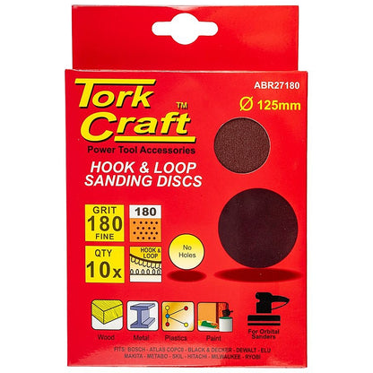 Tork Craft 10 Pack 125mm Hook & Loop Sanding Discs without Holes, 40 to 240 Grit