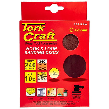 Tork Craft 10 Pack 125mm Hook & Loop Sanding Discs without Holes, 40 to 240 Grit