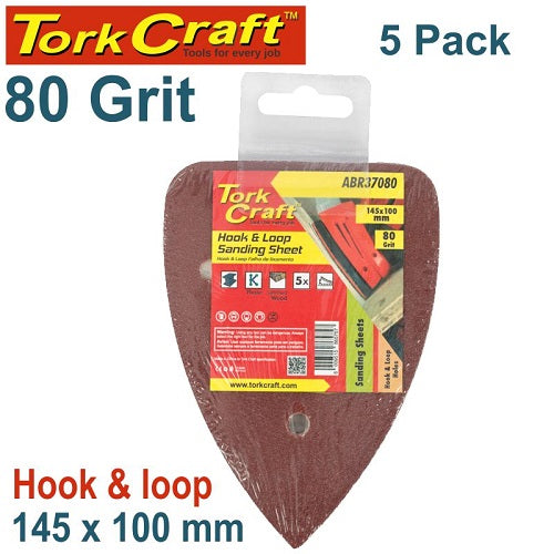 TorkCraft 5/Pk Sanding Triangle 145 x 100mm 80 Grit Velcro (ABR37080)