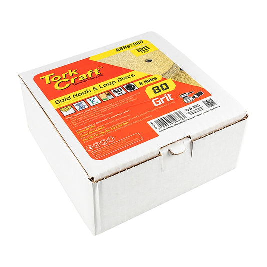 Tork Craft 50Pc Gold Discs, 125mm, 80 Grit, 8 Holes (Hook & Loop) | ABR97080