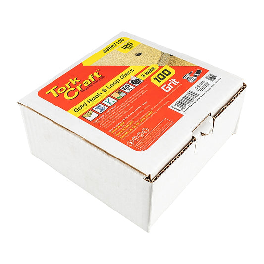 Tork Craft 50Pc Gold Discs, 125mm, 100 Grit, 8 Holes (Hook & Loop) | ABR97100