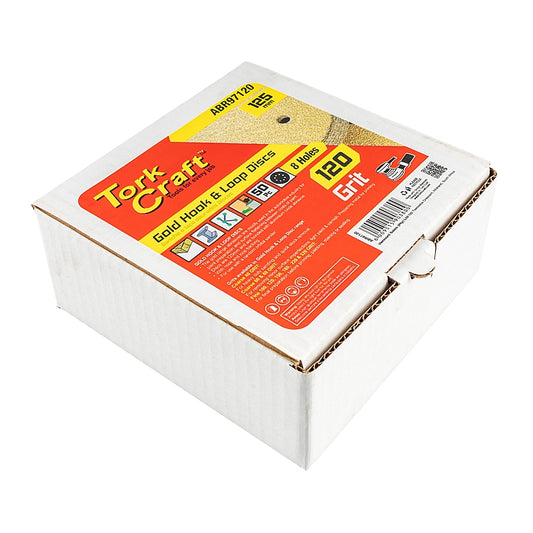 Tork Craft 50Pc Gold Discs, 125mm, 120 Grit, 8 Holes (Hook & Loop) | ABR97120