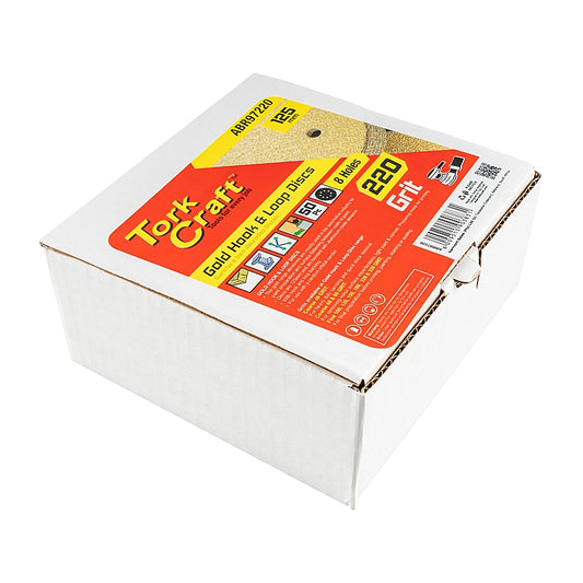 Tork Craft 50Pc Gold Discs, 125mm, 220 Grit, 8 Holes (Hook & Loop) | ABR97220