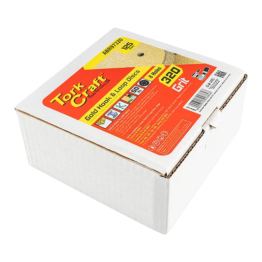 Tork Craft 50Pc Gold Discs, 125mm, 320 Grit, 8 Holes (Hook & Loop) | ABR97320