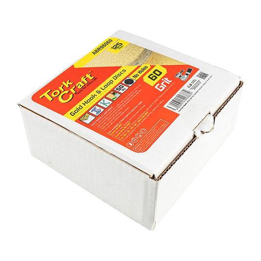 Tork Craft 50Pc Gold Discs, 125mm, 60 Grit, Without Holes (Hook & Loop) | ABR98060