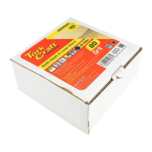 Tork Craft 50Pc Gold Discs, 125mm, 80 Grit, Without Holes (Hook & Loop) | ABR98080