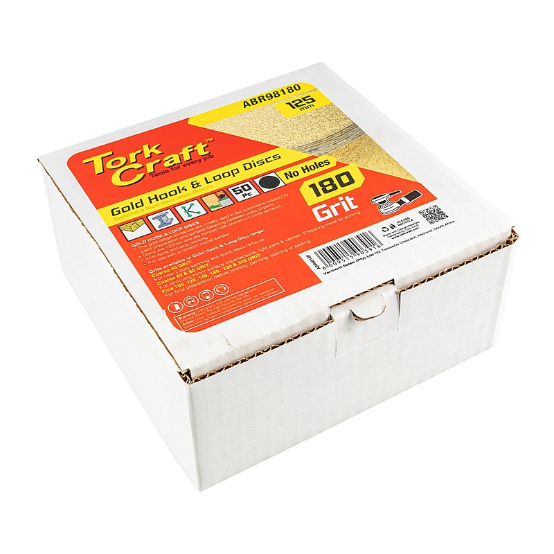 Tork Craft 50Pc Gold Discs, 125mm, 180 Grit, Without Holes (Hook & Loop) | ABR98180