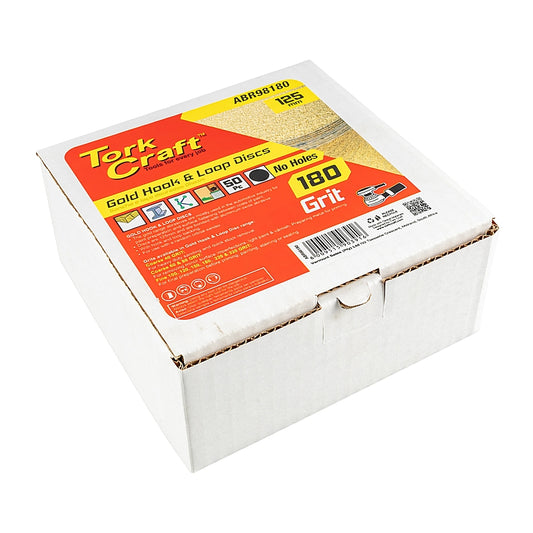 Tork Craft 50Pc Gold Discs, 125mm, 180 Grit, Without Holes (Hook & Loop) | ABR98180