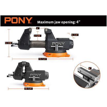 Pony 4" Heavy Duty Workshop Swivel Base Bench Vice (100mm) | AC29140