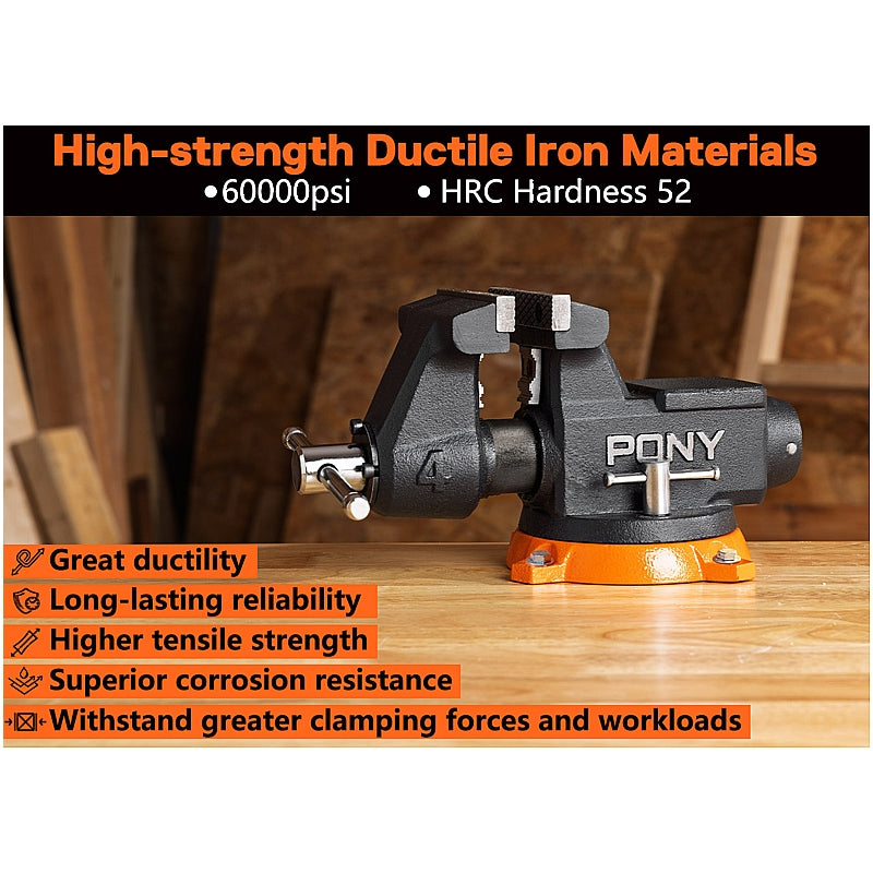 Pony 4" Heavy Duty Workshop Swivel Base Bench Vice (100mm) | AC29140