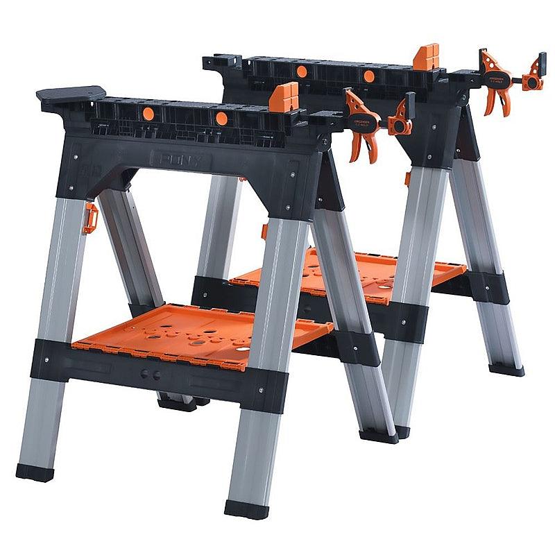 Pony 2-Piece Multi-Functional Clamping Sawhorses with Accessories | AC60400