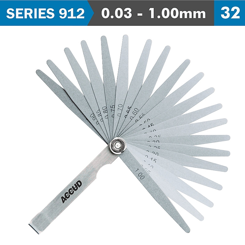 Accud 32-Blade Feeler Gauge Set, Length 100mm (0.03-1.00mm) | AC912-100-32