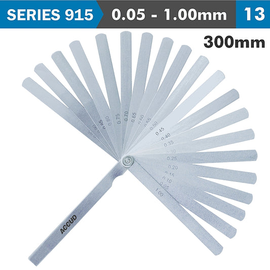 Accud 13-Blade Long Feeler Gauge Set, Length 300mm (0.05-1.00mm) | AC915-100-13