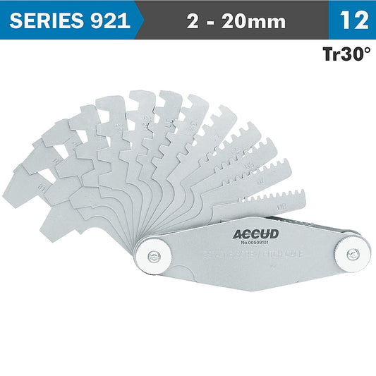 Accud 12-Blade Pitch Gauge Set, Thread Tr 30° (2-20mm) | AC921-020-12