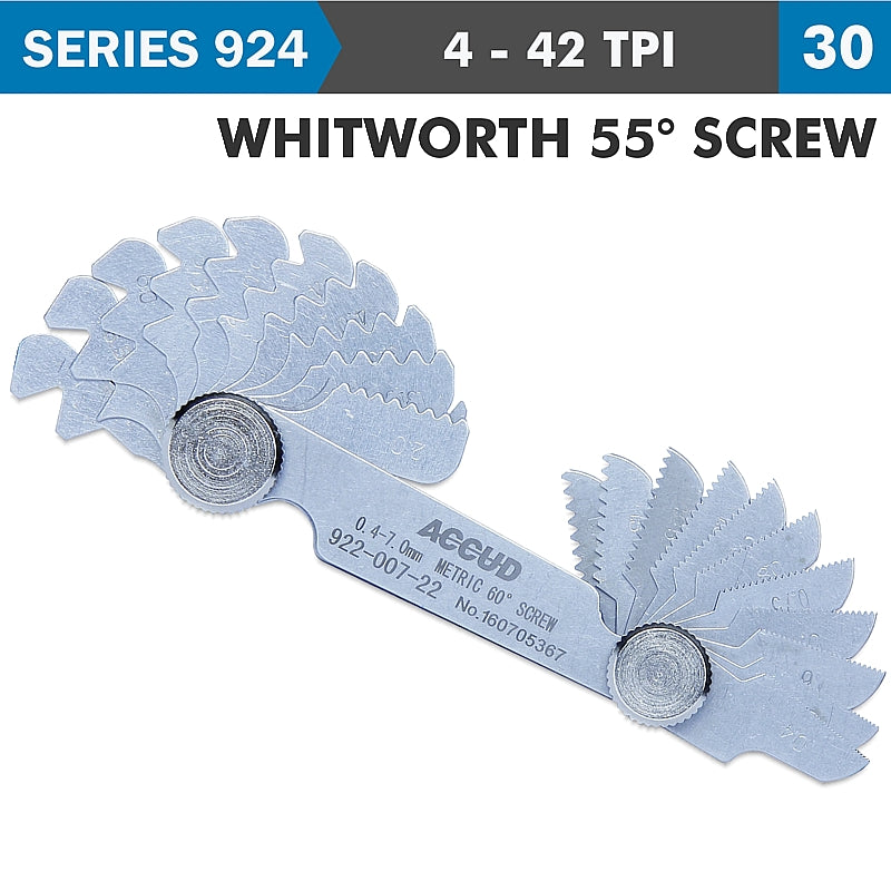 Accud 30-Blade Pitch Gauge Set, Whitworth 55° Screw (4-42TPI) | AC924-042-30