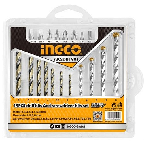 Ingco 19Pc Drill & Screwdriver Bit Set | AKSDB1901