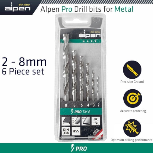 Hss pro drill bit set 6 piece 2 - 8mm 111806100