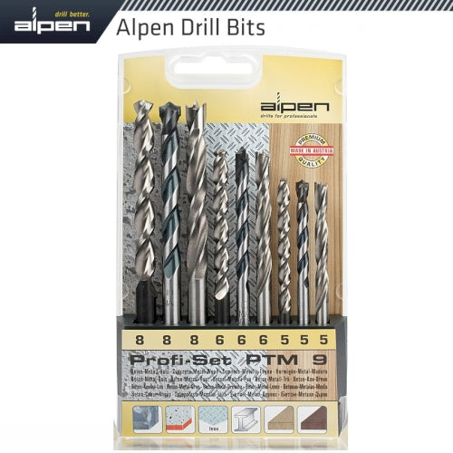 9 pce set wood.hss super and masonry 5mm-6mm and 8mm