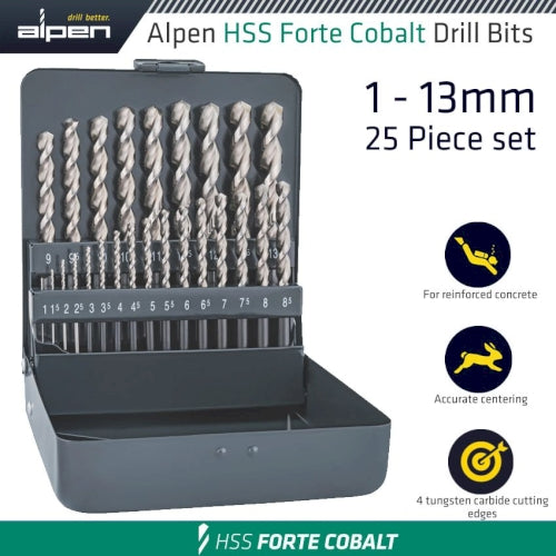 Hss cobalt 25 pce set forte km25 25 1 - 13 x 0.5mm