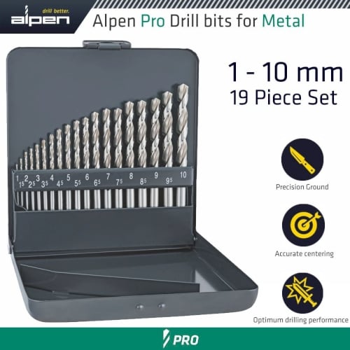 Pro 19-pcs hss-g 1 -10 x 0.5mm metal case 135 split point set