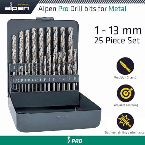 Pro 25 pcs hss-g 1 -13 x 0.5mm metal case 135 split point set