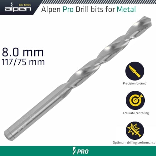 Pro hss 8mm drill din 338 rn 135 split point plastic wallet