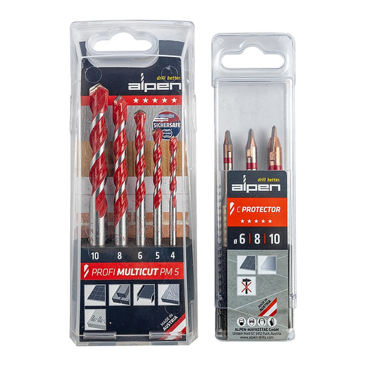 Alpen 3Pc Porcelain C Protector Drill Bits & 5Pc Profi Multicut Drill Bits | ALP3031031