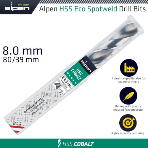 Hss eco spotweld drill bit 8mmx80mm