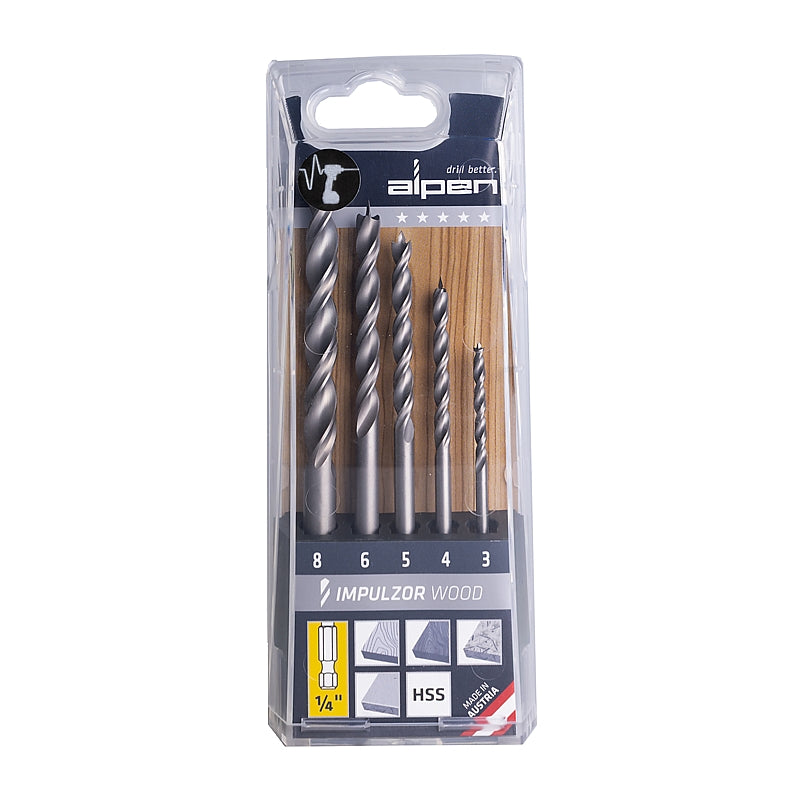 Alpen 5Pc Impulzor Wood Hex Shank Drill Bit Set | ALP575000051