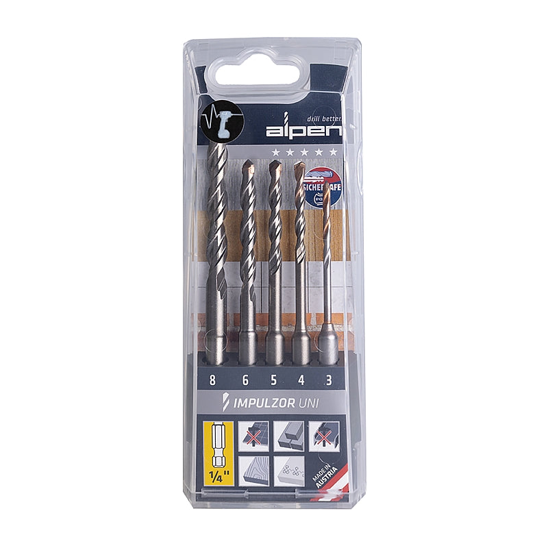 Alpen 5Pc Impulzor Uni Hex Shank Drill Bit Set | ALP581000051