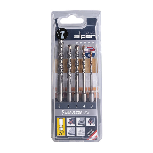 Alpen 5Pc Impulzor Uni Hex Shank Drill Bit Set | ALP581000051