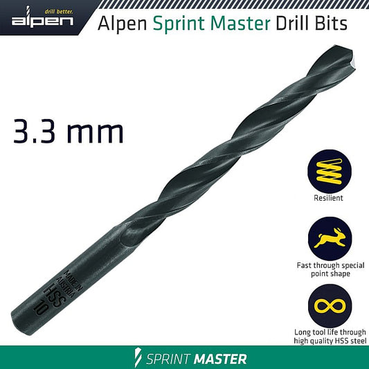 Alpen HSS Sprint Master Drill Bit, 3.3mm | ALP614033-1