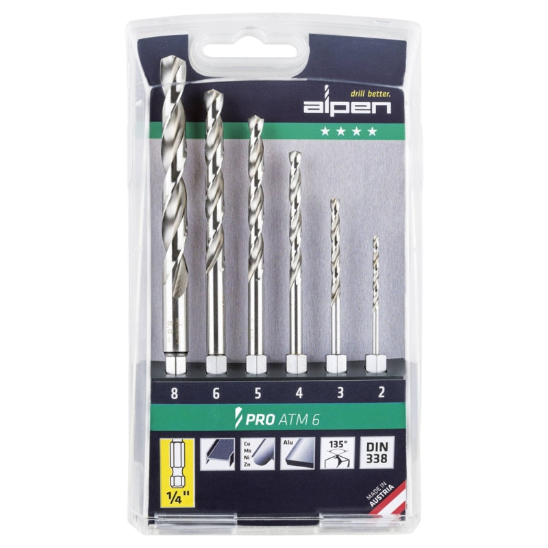 Alpen 6 Piece HSS Pro Drill Bit Set, Hex Shank | ALP ATM6