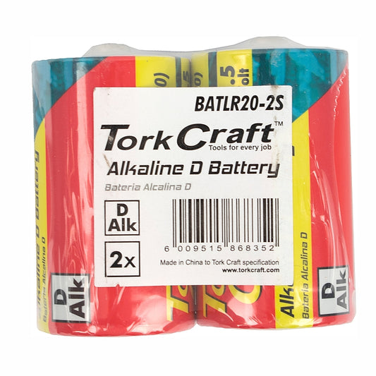 Tork Craft 2/Pk 1.5V D Alkaline Batteries, Shrink Wrap | BATLR20-2S
