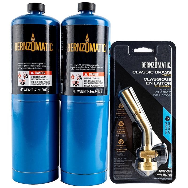 Bernzomatic Pencil Flame Torch with 2 x Propane Cylinders Kit | BERKIT001