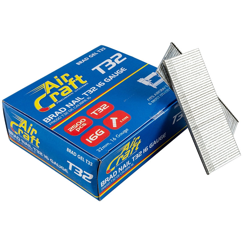 AirCraft 2500/Pk Brad Nails 32mm, 16G T-Type | BRAD GEL T32