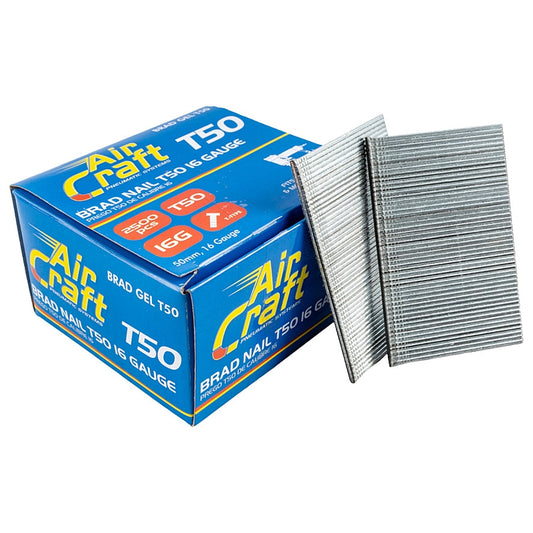 AirCraft 2500/Pk Brad Nails 50mm, 16G T-Type | BRAD GEL T50