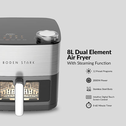 Boden Stark 8L Dual Element Air Fryer with Steaming Function | BS-DAFS01