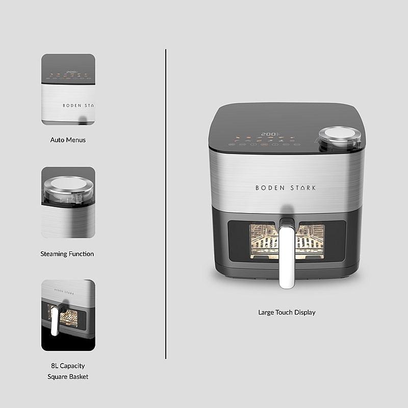 Boden Stark 8L Dual Element Air Fryer with Steaming Function | BS-DAFS01