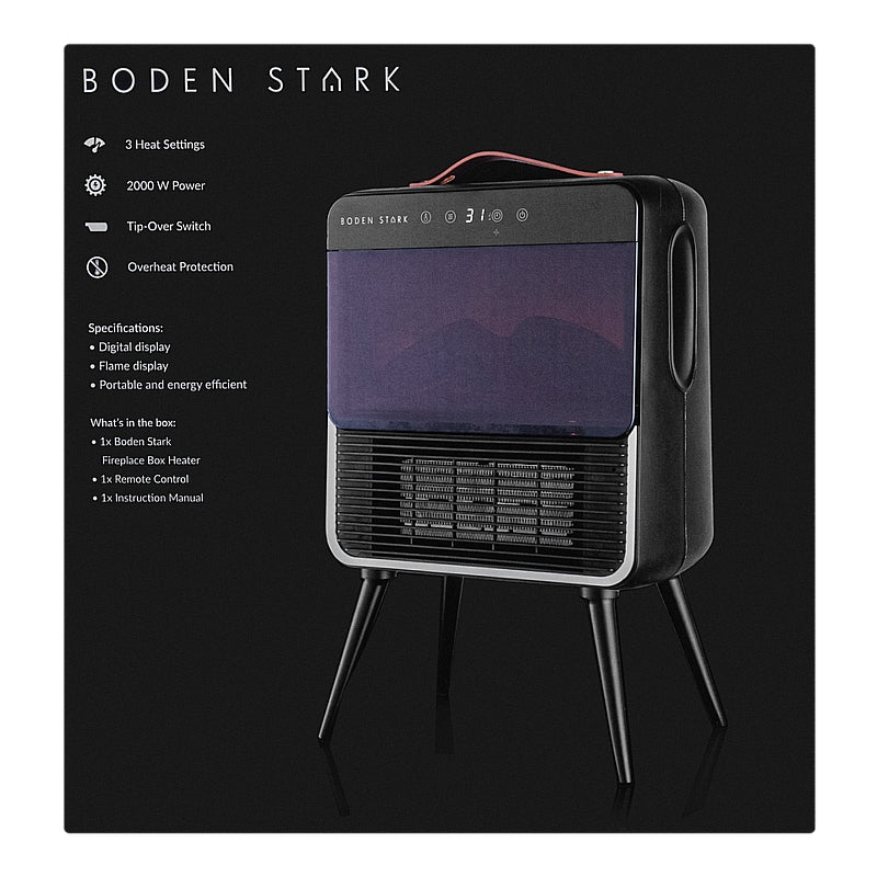 Boden Stark Digital Fireplace Box Heater, 2000W | BS-FBH01-BK