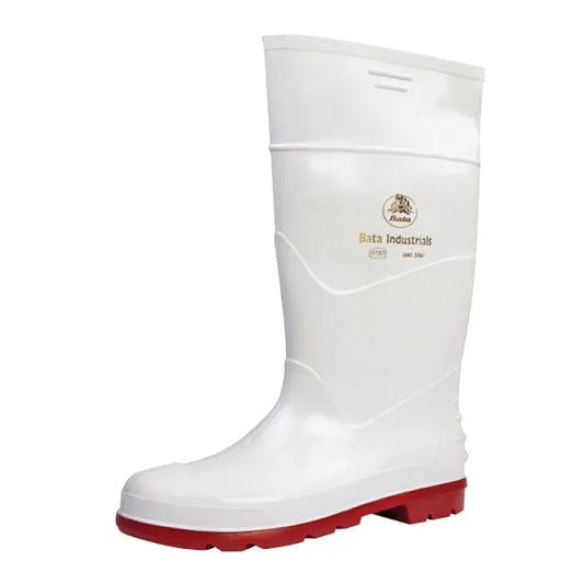 Bata Gumboots, Jobber, White & Red, Size 5 | B892152505