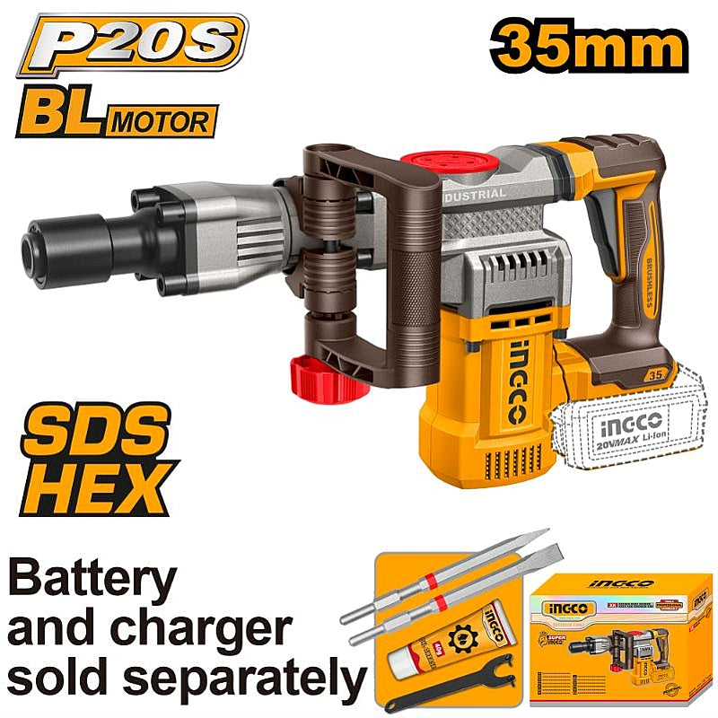 Ingco 20V Cordless Brushless SDS-Hex Demolition Breaker 16J (Bare Tool) | CDBLI20358