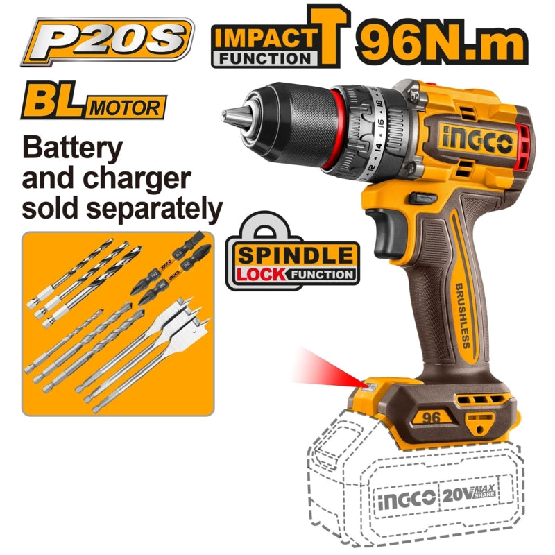 Ingco 3 Piece 20V Combo Kit, Rotary Hammer Drill + Impact Drill + Impact Wrench | COSLI250281