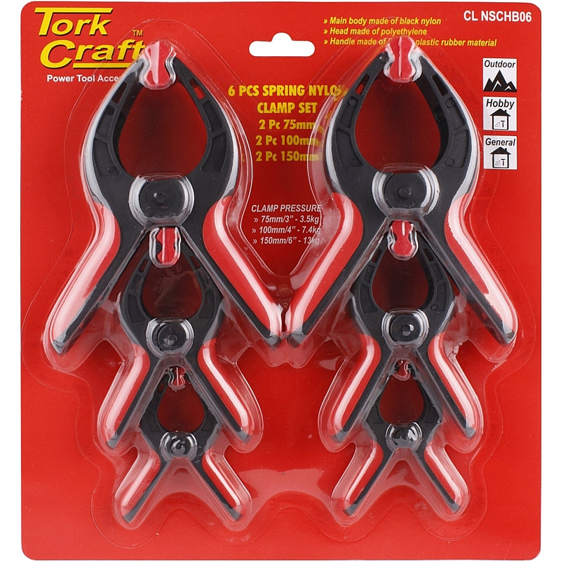 Tork Craft 6 Piece Nylon Spring Clamp Set, 75/100/150mm | CL NSCHB06