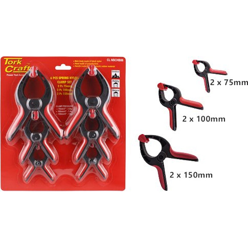 Tork Craft 6 Piece Nylon Spring Clamp Set, 75/100/150mm | CL NSCHB06