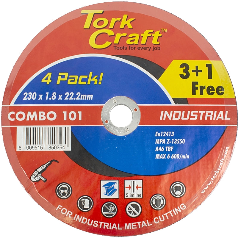 Tork Craft 3 + 1 Free Industrial Metal Cutting Discs, 230 x 1.8 x 22.2mm | COMBO 101