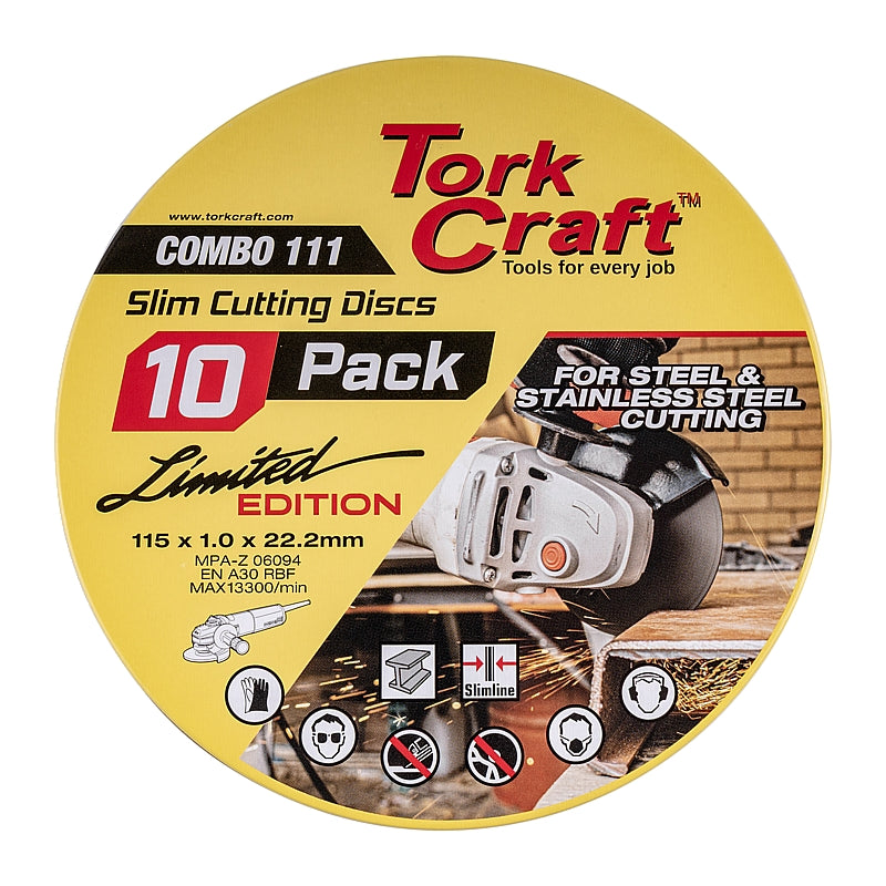 Tork Craft 10/Pk Slim Metal Cutting Discs, 115 x 1.0 x 22.23mm | COMBO 111