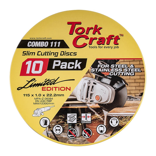 Tork Craft 10/Pk Slim Metal Cutting Discs, 115 x 1.0 x 22.23mm | COMBO 111