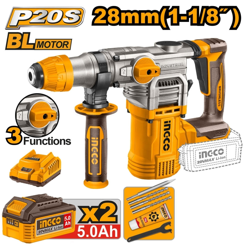 Ingco 3 Piece 20V Combo Kit, Rotary Hammer Drill + Impact Drill + Impact Wrench | COSLI250281